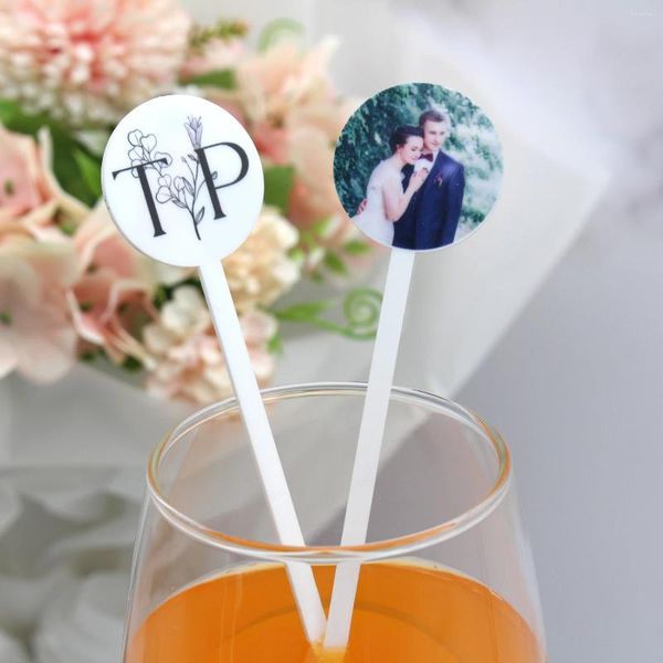 Forniture per feste 30 pezzi personalizzati drink rotondi agitazione bomboniere wedding swizzle decorazione cocktail baby shower logo personalizzato poso