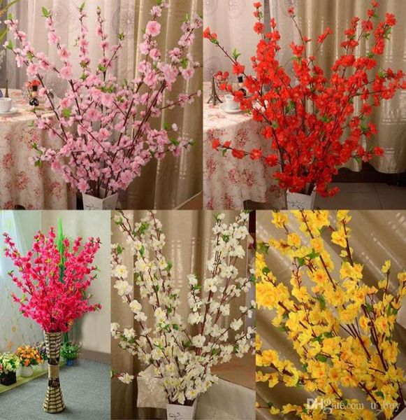 160pcs Artificial Cherry Spring Plum Peach Blossom Branch Flor Flower Tree para festa de casamento Decoração branca vermelha amarela Pink5392796