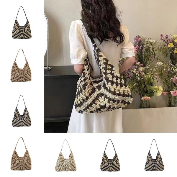 2024 Luxus Dreieck Handtaschen Designer Einkaufstasche Frauen Beige Stroh Weave Raffias Top Griff Beach Bag Shopper Weekender Clutch Taschen Herren Mode Umhängetasche Khaki