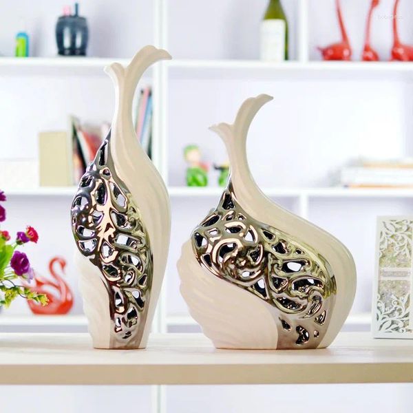 Vasen auflisten moderne einfache europäische Hochgradplattierung hohl Silber-plattierter Vase-Ornamente Keramik