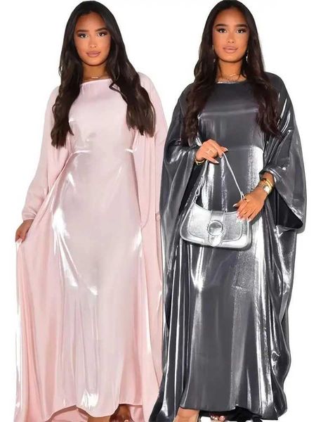 Abbigliamento etnico Ramadan Eid Women Summer Organza Batwing Satin Abaya Dubai Luxury 2024 ISLAM Muslim Kaftan Dress ka Robe Musulmane Vestidos T240510