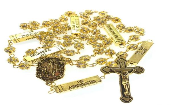 blingbling 8mm altın renkli kristal rhinestone boncuklar beş gizem tespih dini Katolik rosario9856855