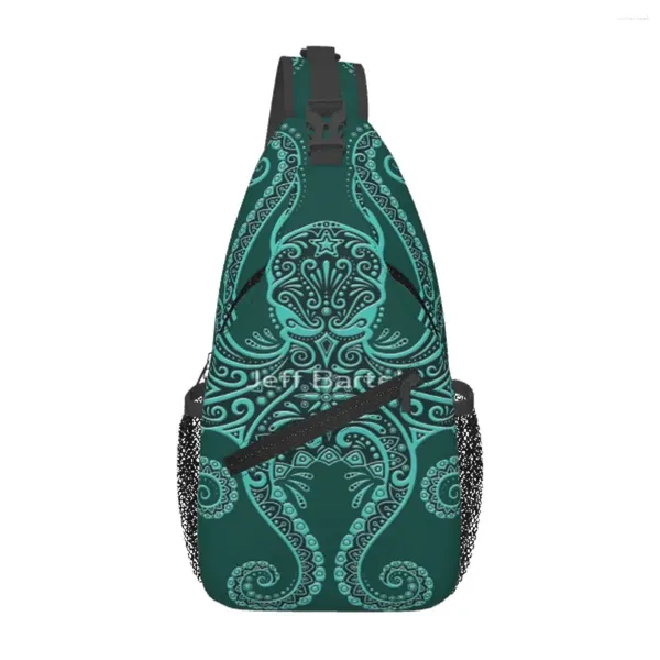 Sacchetti di borsel intricati blu verde acquactopus sacca per torace in poliestere retrò bel regalo multi-stile