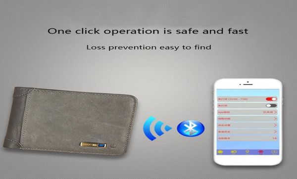 Portafogli uomini Bluetooth Smart Wallet PU Leather Antitheft Intelligent Purse Mash Card Holders Anti Lost per Outdoor Travel6923975