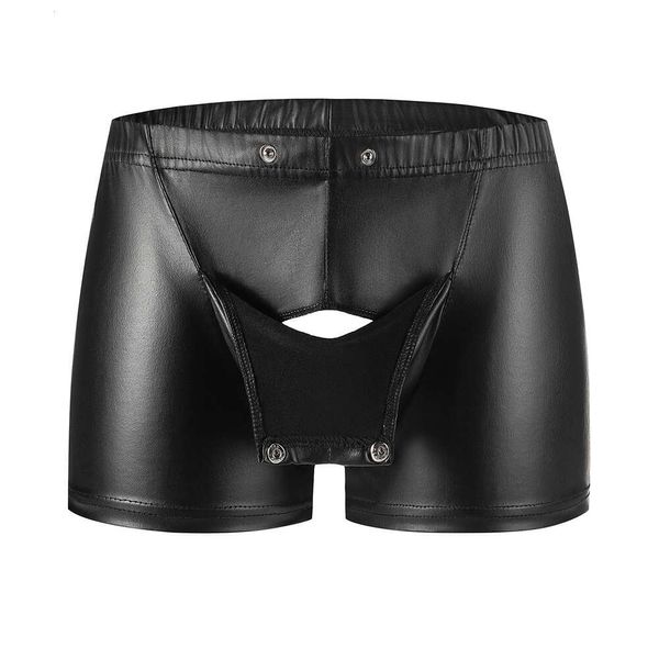 Herren sexy Knopf offener Schritt Boxer Weiche matte Leder kurze Hosen Fetisch Dessous schicklos männlich heißer Porno Bottom Bündel Katzenkatusuit Kostüme