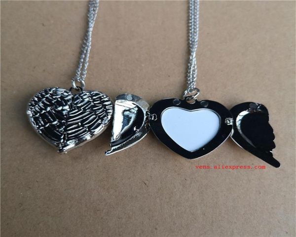 Sublimation Angel Wings Locket PO Halsketten Anhänger Modetransfer Drucken Blankes Schmuck Verbrauchsmaterial 10pcs Lot Q120927987176941