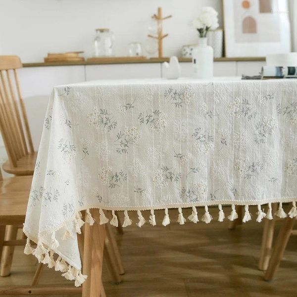 Tischtuch koreanischer Stil Baumwollwäsche Tischdecke mit Quasten -Rechteck für Outdoor Dining Hochzeitsdekor Cover florale Pastoral