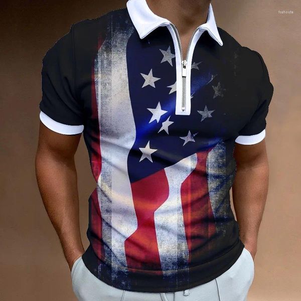 Polos masculinos Summer tops camisas de pólo American Flag Style Fashion Fashion Modapit de alta qualidade Top casual colorido respirável