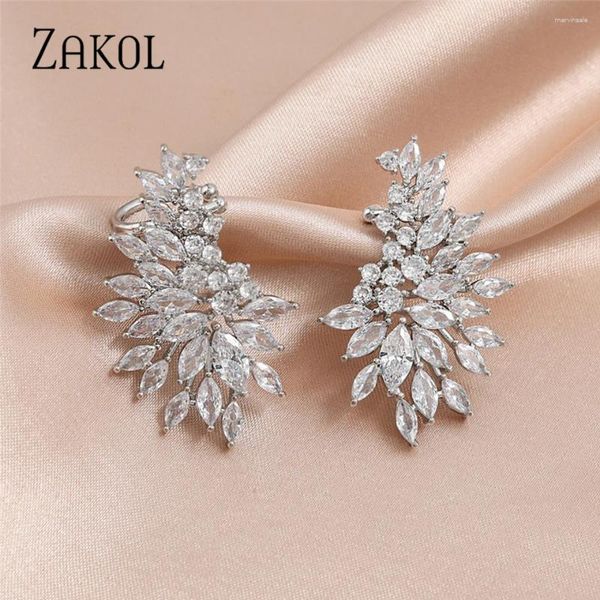 Gestüt Ohrringe Zakol Luxus glänzend kubisch Zirkonia Blume Wunderschöne Splitter Farb Hochzeitsfeier Schmuck Geschenk für Frauen