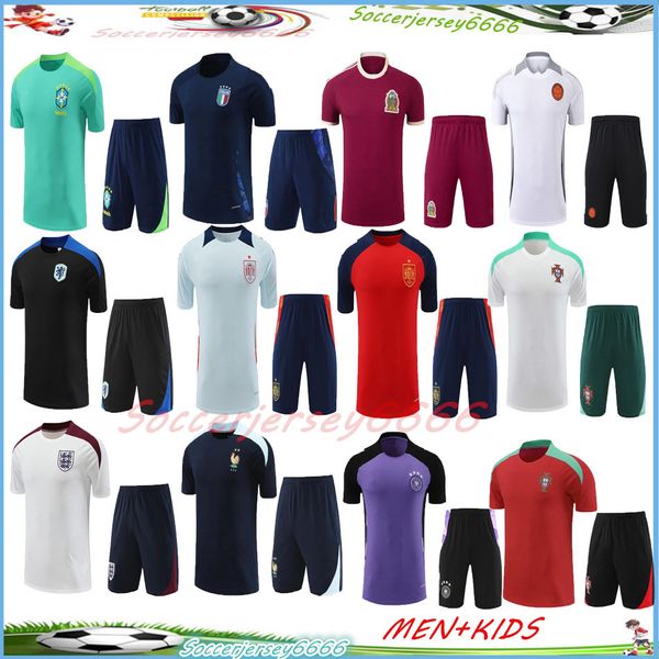 Alemanha 24/25 Brasil Soccer Jerseys Mangas curtas 2024 2025 Italia Inglaterra Camiseta de Futbol Espanha Camisa de futebol Maillot Kits Kit de terno de treinamento