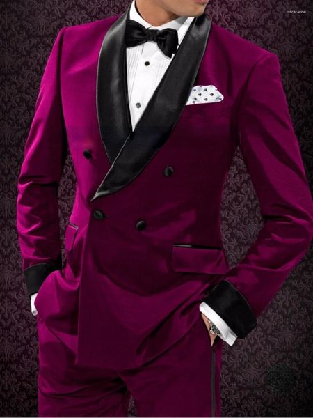 Herrenanzüge Italienisch lila Flecken Prom Männer Anzug Doppelbrust Slim Fit Smokedo 2 Stück benutzerdefinierten Bräutigam Blazer Set Terno Maskulino Kostüm Homme