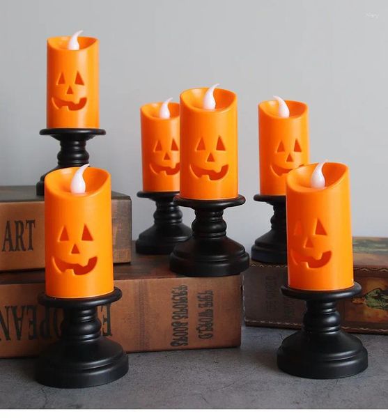 Titulares de vela Halloween Pumpkin Lanters LED LED colorido Material de plástico laranja Candlero Home Decor