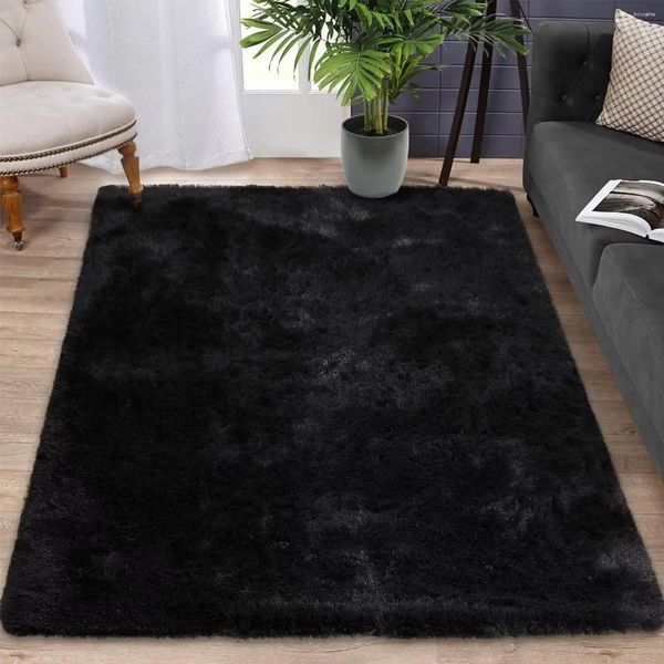 Tappeti tappeti di lusso tappeto morbido morbido area tinta di cravatta spessa peluche nera solida per soggiorno camera da letto trasparente moquette non slip