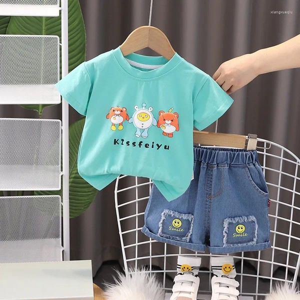 Set di abbigliamento 2024 Designer Baby Boy di 18 mesi abiti estivi per bambini Lettera di cartone animato magliette a maniche corte e cortometraggi set da ragazzi