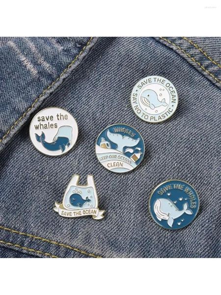 Broches 5 peças da série de baleias criativas de desenho animado infantil Design de roupas diárias combinando e emblemas de metal