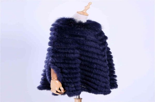 Women039s Pullover de luxo malha genuína coelho de pêlo de pêlo de pêncho de capa de lenço de lenço de lenço de gaiola de xale Triângulo 2012219756327