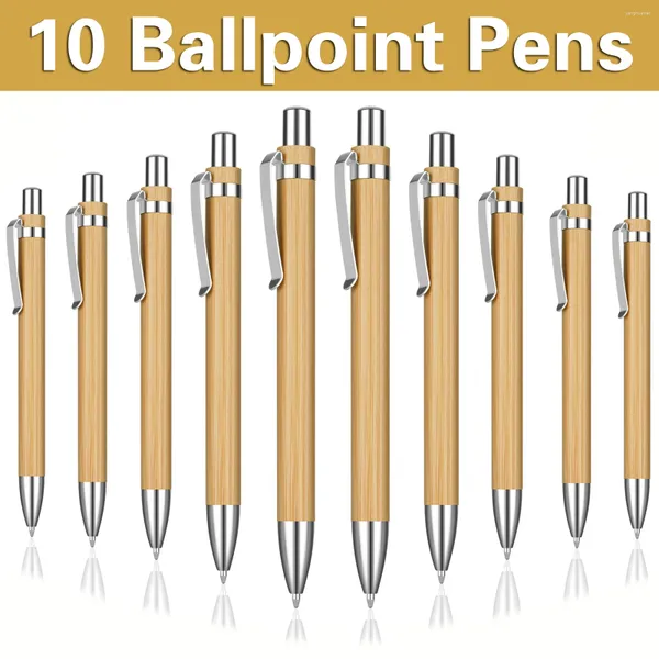 10pcs Bambu Ahşap Beyaz Kalem 1.0mm Mavi Siyah Mürekkep Ofis Okulu Kırtasiye İş İmza Top Kalemleri
