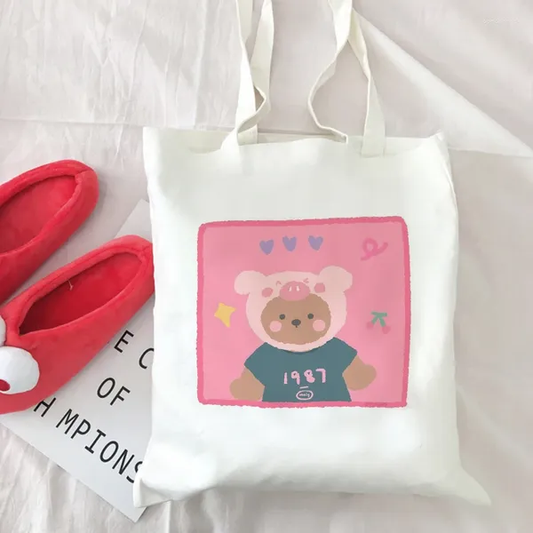 Einkaufstaschen Korea Ulzzang Kawaii Punk Cartoon Mode lässig Largekapazität weibliche Tasche Leinwand Schulterbär süßer Druck