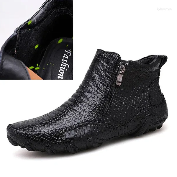 Botas clássicas de couro genuíno genuíno primavera masculina plataforma quente neve punk motocicleta ao ar livre Sapatos de trabalho