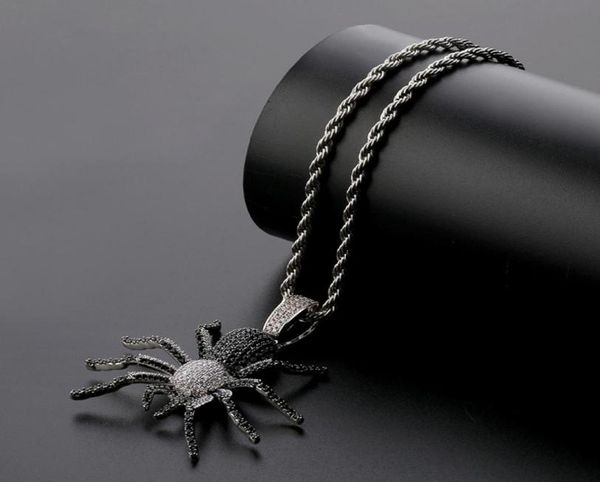 ECED OUT BLING CZ SPIDER Pendant Halsketten für Männer Hip -Hop -Schmuck Charme Chains Gold Silber Farbe Drop2080834