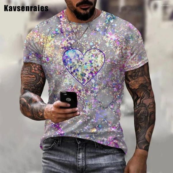 Camisetas masculinas homens Mulheres Moda de verão Colorido glitter estampado 3D Camiseta casual confortável de tamanho O grande de gola curta Tops de manga curta 6xl