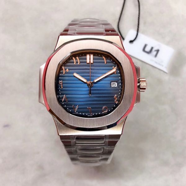 Gli uomini U1 classici fanno oro di oro rosa completo da 18 k Bracciale in bianco e nero 324 Trainspotter 40 mm orologio meccanico meccanico gemme blu wa 202b