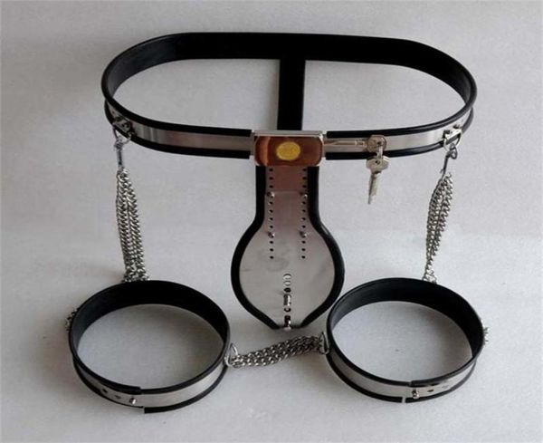 2pcs/Set Hot Sale Edelstahl Silikon Männliche Gürtelhose+Oberschenkelring BDSM Bondage -Geräte Männer Sexprodukte5446945