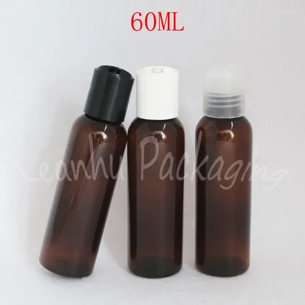 Bottiglie di stoccaggio 60 ml Disco di bottiglia di plastica marrone Cappo superiore 60CC SHAMPOO / PILAZIONE DI LOZIONE Contenitore cosmetico vuoto (50 P / lotto)