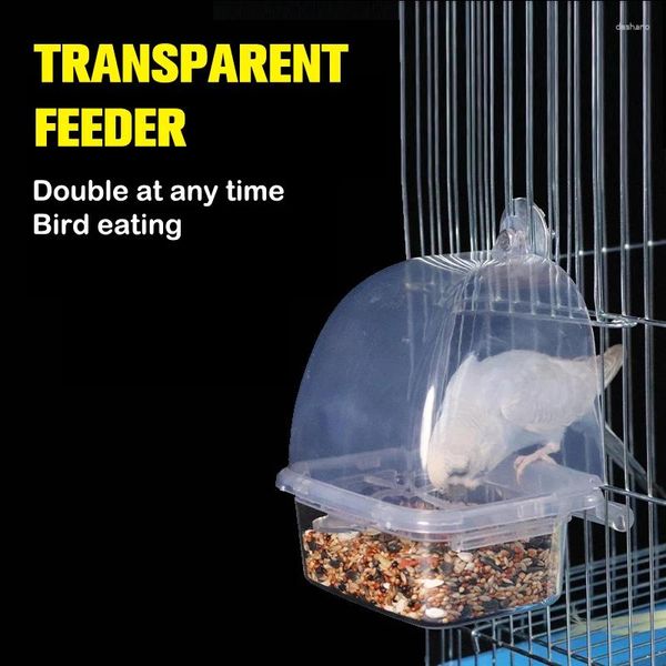 Другие птицы поставляют прозрачную пластиковую кормушку для попугай