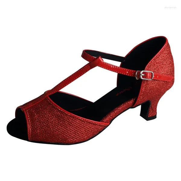 Vestido sapatos de baile de dança profissional personalizada feminino latino lantejas vermelhas extra largas anti-deslizamento