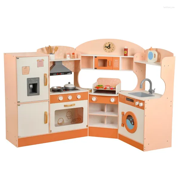 Cookwarware Defina o som de canto grande de madeira e simulação de cozinha leve de refrigerador de máquina de lavar churrasco Conjunto de cozinha