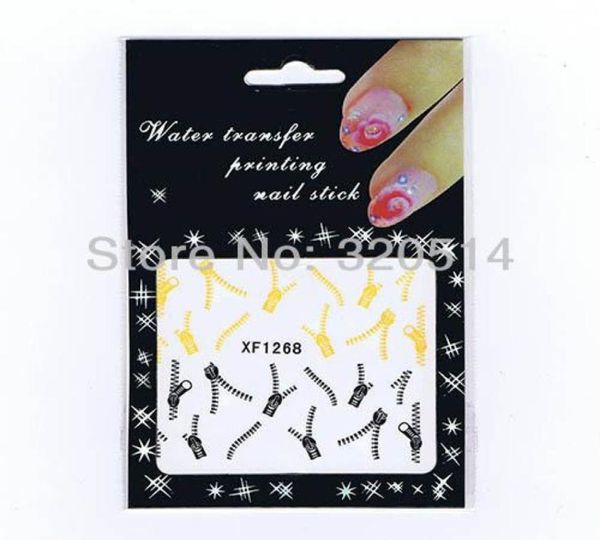 Promotion 20Sheetslot Nail Art Water Transfers Sticker Aufkleber Abziehbilder Metallic Gold Black Reißverschluss Reißverschluss Kleber Nagel Patch 6344457