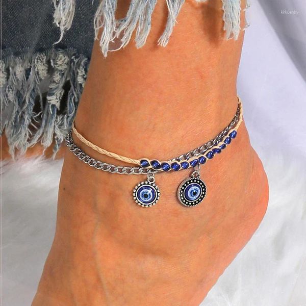 Fußkettchen Aihua Bohemian Blue Eye Fußkettchen Fußkettenarmband Böse Charme Sandalen barfuß Sommer Beach Party Schmuck Geschenke