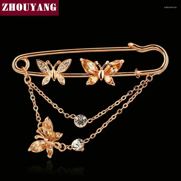 Broschen Zhouyang Schmetterling Kristall Champagner Roségold Farbe Pin Schmuck Österreicher Großhandel Zyx015