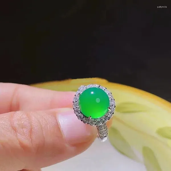Anelli a grappolo di calcedony verde anello femminile uovo di piccione di agata smeraldo intarsiato