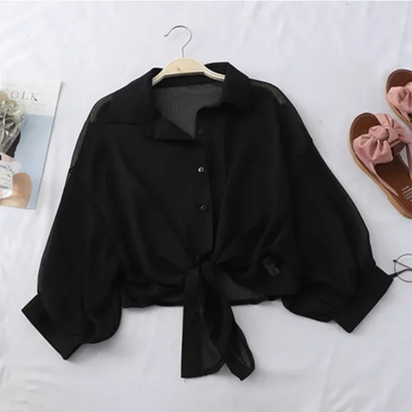 Bloups feminina Camisa da cintura de chiffon Summer Summer Shawl Exterior Sol Protection Roupas Mulheres Cardigan Blouse Thin Blouse