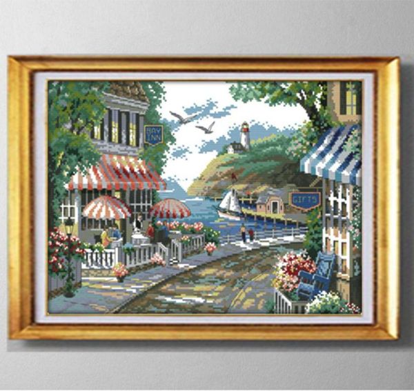 The Seaside Cafe House DIY Made Made Cross Stitch Sets Bording Kits Kits Pinturas contadas impressas na tela DMC 14CT 15676420