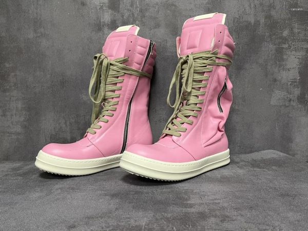 Sapatos casuais 2024 Dekherw Boots de couro masculino rosa rosa Camurça de camurça com zíper de sola grossa de sola de sola geográfica de esportes femininos de cesta geo