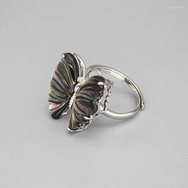 Ringos de cluster Miqiao Big Butterfly Ring Natural Branco Black Mãe de jóias de pérolas femininas com pedras Ajustável prata 925 esterlina