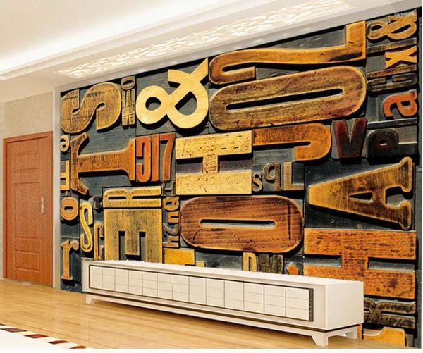 Hintergrundbilder Custom 3D Tapete Englische Alphabet Holzschnitzer Hintergrund Wanddekoration Malmale Malerei