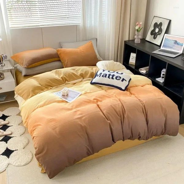 Conjuntos de roupas de cama 4pcs Conjunto duplo king rei laranja gradiente cinza minimalista arte de consolador macio tampa leve travesseiros de lençóis leves