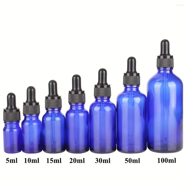 Lagerflaschen 3 Teile/Los 5ml 10 ml 15 ml 20ml 30 ml 50 ml 100 ml Blue Glass Tropper Flasche mit Pipette für kosmetisches Parfüm ätherisch Öl