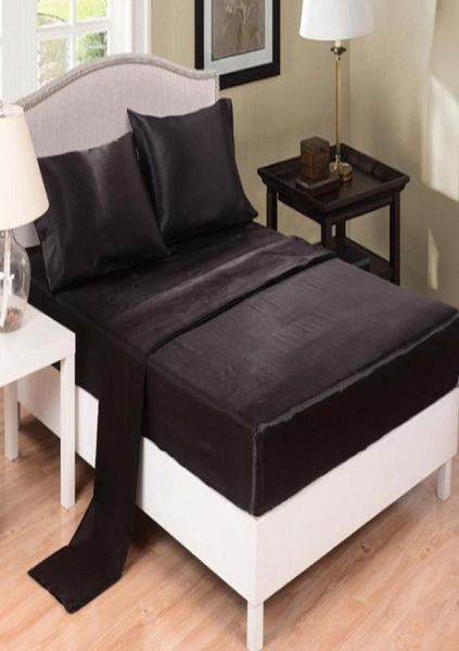 Fogli di letti di seta imitati Cover del letto di raso a colori solidi Cover del letto gemello Twin Full size grigio nero White9375663