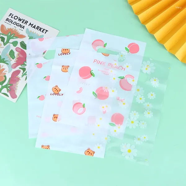 Wrap regalo 10pcs Small Bear Daisy Peach Plastic Bag con maniglia Pretty Mini Mini misto Gioielli Orenatura Shopping Cascia