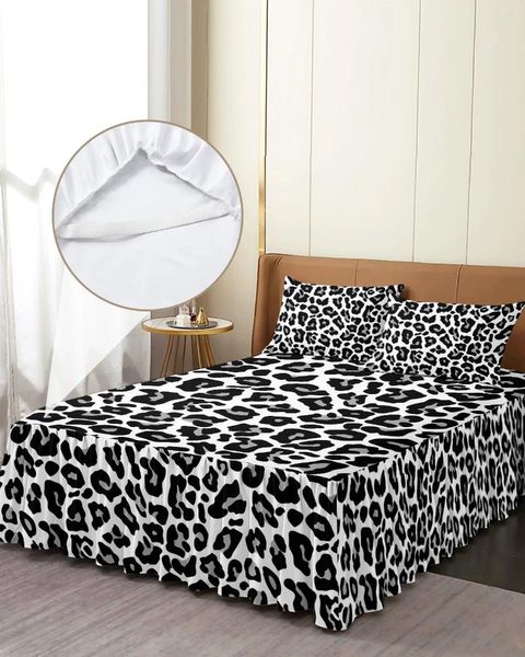 Bettrock Schwarz weiße Leopardenhaut Textur elastischer Beträge mit Kissenbezügen Matratzenabdeckung Bettwäsche Set Set Blatt