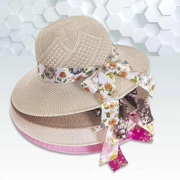 Holiday Brindable Pescherman Hat Girls Protection UV Women Sun Sun Brim Straw Hats Cap 240430