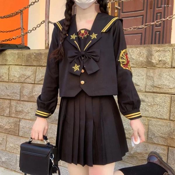 Рабочие платья Magogo Оригинальный японский костюм 2PCS Девочка вышита среднего моряка темный jk
