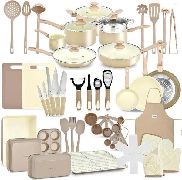 Cookware de utensílios de cozinha de 54 peças antiaderentes de mármore e Bakeware Conjunto de cozinha caseira profissional com panelas de panelas de vários tamanhos