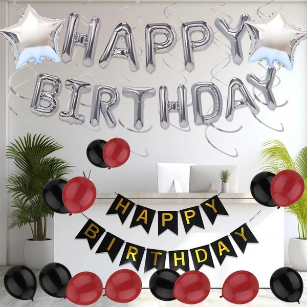 Decoração de festa 54pcs/configuração de aniversário Balão de látex Balão de alumínio prateado para crianças decorações de salas de estimação para adultos
