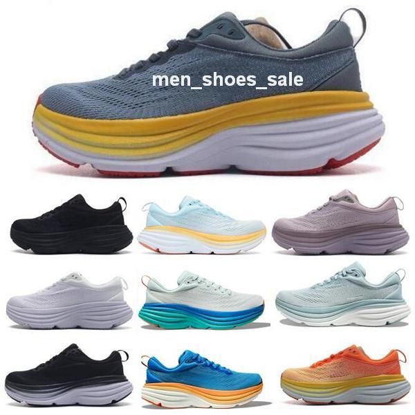 Tênis de corrida para homens mulheres HOK HOLA BONBIA 8 RUN RUNS Designer Sports Sports Sneaker Bondi8 SR X Bordado Um Triplo Branco Branco US5 - 12